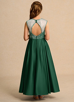 Azazie Candy Girl vestidos de niña de las flores Vestido de Verde Oscuro de Satin Mate de Princesa con Lazo image3