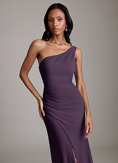 Azazie Madelyn Bridesmaid Dresses Plum Mermaid One Shoulder Chiffon Convertible Dress image8