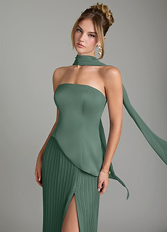 Azazie Tierney Robes de demoiselle d'honneur Robe Trapèze Convertible en Mousseline de soie Sans bretelles Mousse De Mer image7
