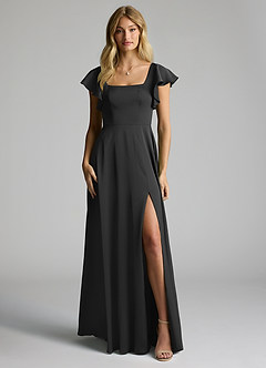 Azazie Bondi Bridesmaid Dresses Black A-Line Bow Stretch Satin Dress image5