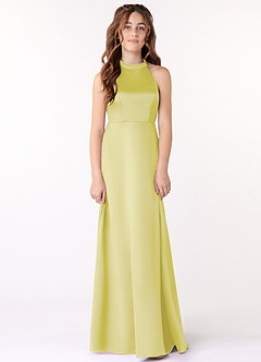 Azazie Laurel Junior Robe Trapèze en Mat Satiné Sorbet Citron image1