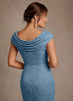 Azazie Irvine Mother of the Bride Dresses Steel Blue A-Line Pleated Floral Burnout Dress image5