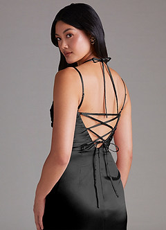 Desi Black Sheath Pleated Metallic Satin Dress image4