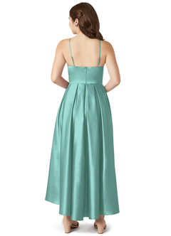 Azazie Jemima Junior A-Linie mit Taschen Stretch-Satin Kleid Aqua image2