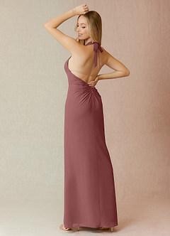 Azazie Yessi Robes de demoiselle d'honneur Robe Fourreau en Mousseline de soie Plissée Rose Du Désert image2