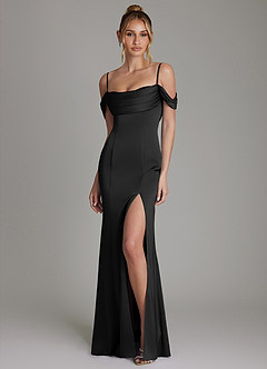 Azazie Nira Bridesmaid Dresses Black Mermaid Corset Stretch Satin Dress image5