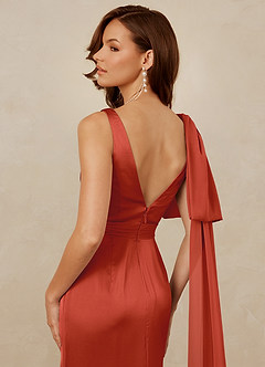 Christian Siriano Bridal for Azazie 1011 Bridesmaid Dresses Rust Mermaid Bow Stretch Satin Dress image4