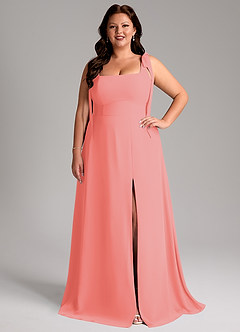 Azazie Debra Bridesmaid Dresses Coral A-Line with Pockets Chiffon Convertible Dress image8