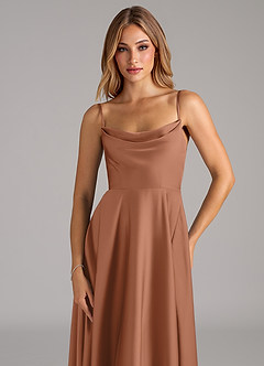 Azazie Elle Bridesmaid Dresses Bronzer A-Line Pleated Stretch Satin Dress image2