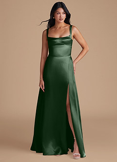 Azazie Hope Bridesmaid Dresses Eucalyptus A-Line with Pockets Metallic Satin Dress image5