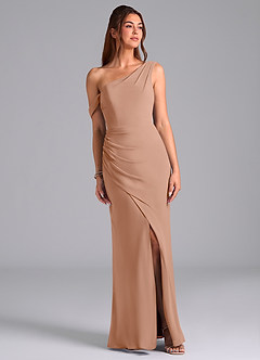 Azazie Madelyn Brautjungfernkleider Wandelbar Meerjungfrau-Linie Schulterfrei Chiffon Kleid Champagner Rosa image1