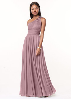 Azazie Charlize Bridesmaid Dresses Dusty Rose A-Line One Shoulder Mesh Dress image1