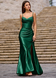 Glow Ciemnozielony Suknia balowa z satyny przypominającej jedwab image4