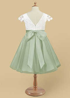 Azazie Vetty Flower Girl Dresses Ivory Dusty Sage A-Line Lace Tulle Dress image10