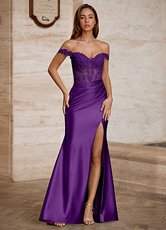 Wrentino Grape Embroidered Appliqué Satin Prom Dress image1