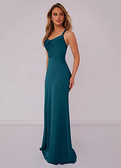 Barbie ♥ Azazie Brautjungfernkleider Meerjungfrau-Linie Plissee Stretch-Satin Kleid Tintenblau image4