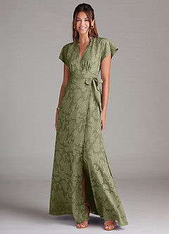 Azazie Ling Bridesmaid Dresses Pistachio A-Line Pleated Floral Burnout Dress image3