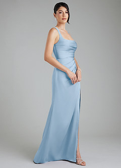 Azazie Sierra Brautjungfernkleider A-Linie Korsett Stretch-Satin Kleid Puderblau image3