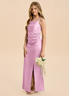 Azazie Nova Junior Candy Pink Sheath Pleated Stretch Satin Dress image4