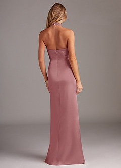 Azazie Jemma Vestidos de damas de honor Vestido de Rosa Polvorienta de Satén Elástico de Corte Recto con Plisado image6