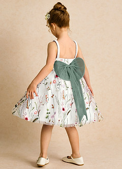 Azazie Peppa Flower Girl Dresses Ivory Eucalyptus A-Line Sweetheart Neckline Tulle Dress image5
