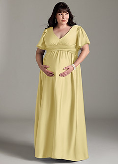 Azazie Verna Gravid brudtärna klänningar Klänning A-Line Ruched Golvlängd Stretch Satin image13