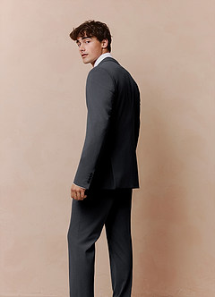 front Savile Charcoal Wool Blend Suit Jacket