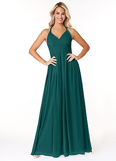Azazie Ashia Bridesmaid Dresses Peacock A-Line Pleated Chiffon Dress image1