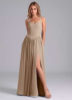 Azazie Francis Abiti da Damigella Abito A-Line in Chiffon Corsetto Taupe image3