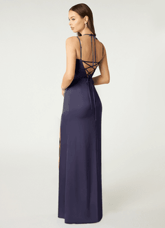 Azazie Desi Bridesmaid Dresses Stormy Sheath Halter Corset Stretch Satin Dress image5