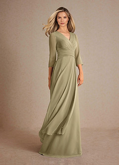 Azazie Mayfield Kleider für die Brautmutter A-Linie Plissee Chiffon Kleid Moosgrün image2