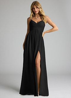 Azazie Alia Bridesmaid Dresses Black A-Line Pleated Chiffon Dress image1