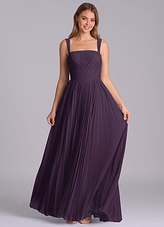 Azazie Mina Vestidos de damas de honor Vestido de Ciruela de Gasa de Corte en A con Plisado image4