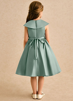 Azazie Acorn Flower Girl Dresses Silver Sage A-Line Pleated Matte Satin Dress image2