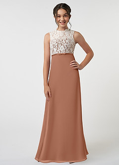 Azazie Rana Junior Bronzer A-Line Lace Chiffon Dress image1