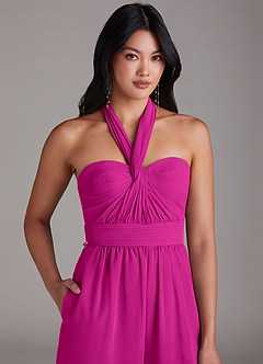 Azazie Lamara Robes de demoiselle d'honneur Combinaison Convertible en Mousseline de soie Épaule décolletée Fuchsia image9