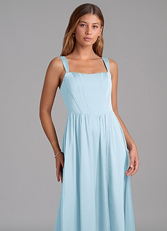 Azazie Rosaline Bridesmaid Dresses Sky Blue A-Line Side Slit Stretch Satin Dress image6