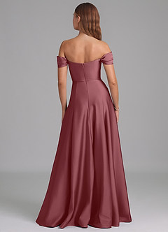 Azazie Seriana 신부 들러리 드레스 A라인 오프 더 숄더 스트레치 새틴 바닥 길이 드레스 image5