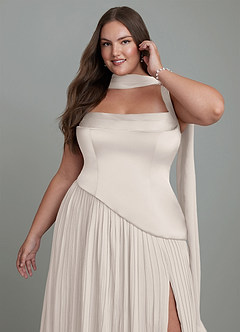 Azazie Stephanie Bridesmaid Dresses White Alabaster A-Line Pleated Stretch Satin Dress image7
