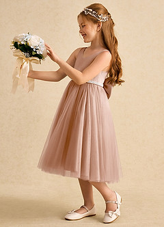 Azazie Firefly vestidos de niña de las flores Vestido de Champán Rosado de Satin Mate de Corte En A con Lazo image1
