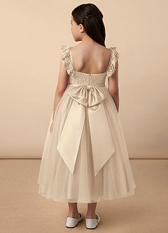 Azazie Demetra Flower Girl Dresses Champagne A-Line Lace Tulle Dress image4