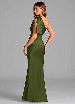 Azazie Yuanna Bridesmaid Dresses Bright Olive Mermaid One Shoulder Stretch Satin Dress image6