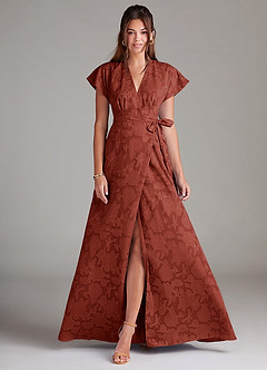 Azazie Ling Brautjungfernkleider A-Linie Plissee Blumen-Burnout Kleid Terrakotta image1