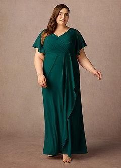 Azazie Song Mother of the Bride Dresses Pine Mermaid V-Neck Pleated Stretch Chiffon Dress image6