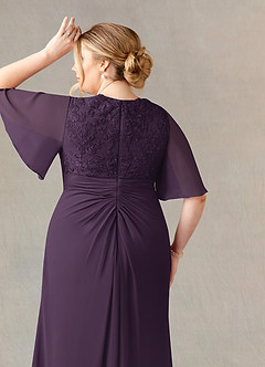 Azazie Carson Mother of the Bride Dresses Plum A-Line V-Neck Lace Chiffon Dress image11