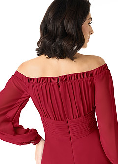 Azazie Rubina Final Sale Dusty Blue A-Line Long Sleeve Chiffon Dress image5