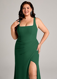 Azazie Mero Bridesmaid Dresses Dark Green Sheath Pleated Chiffon Dress image14
