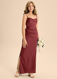 Azazie Mai Junior Terracotta Sheath Sweetheart Neckline Stretch Satin Dress image3