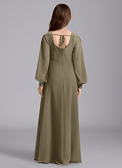 Azazie Bondi Junior Willow Green A-Line Blouson Chiffon Dress image2