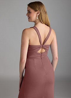 Azazie Mero Final Sale Desert Rose Sheath Pleated Stretch Crepe Dress image4